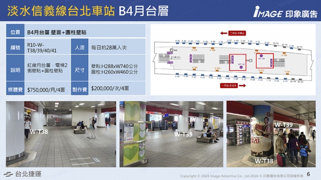 台北車站-淡水信義線B4月台層壁面+圓柱壁貼